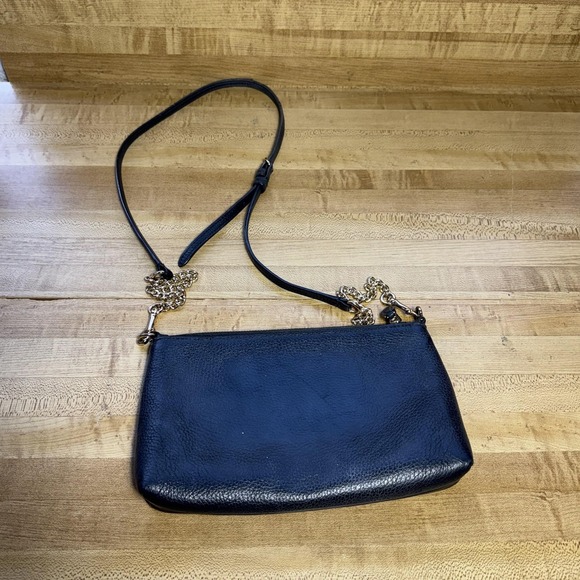 Y2K Coach Crossbody Bag Womens Small Black Leather Chain Strap Zip Purse Classic - Picture 4 of 6